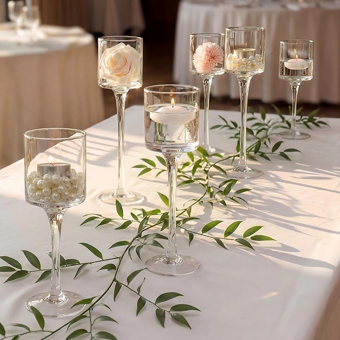 NUPTIO Glass Candle Holders, Stable Stem Base, Dining Table Centerpiece by Nuptio