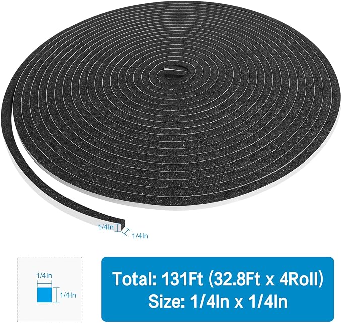 DGSL Foam Weather Stripping, 1/4" x1/4", 131Ft Door Window Seal Tape | Self - Image 2