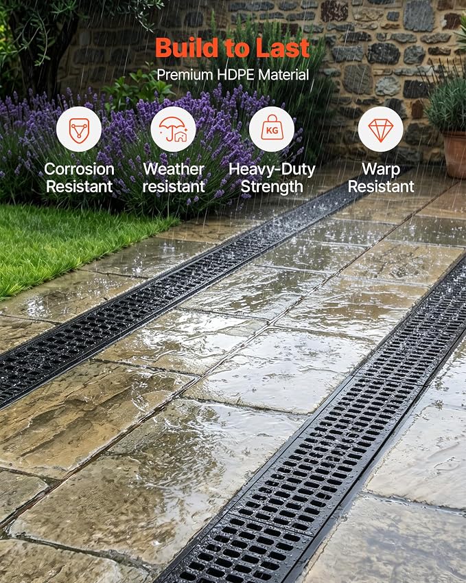 VEVOR Trench Drain, 40.2 x 6.06 x 5.5 in, 3 Pack Linear Drainage Channel - Image 4