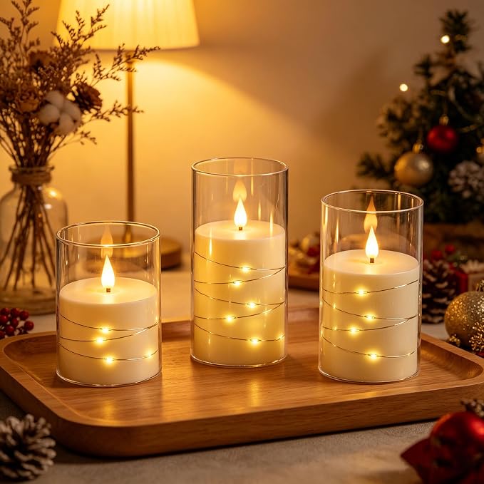 Da by 3 Pack Ivory Transparent Acrylic Flameless Taper Candles, Flickering - Image 2