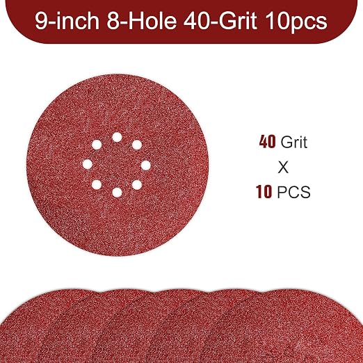 Awutzut 9 inch Sanding Discs 40 Grit 8 Holes Hook and Loop Sandpaper - Image 2