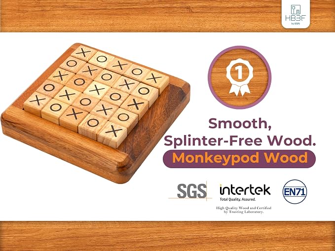 BSIRI Pushing Me Wooden Tic Tac Toe Game- Tabletop Board Games - Image 2