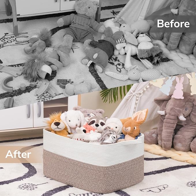 Goodpick 75L Extra Large Woven Blanket Basket, Toys & Clothes, Cotton Rope - Image 7
