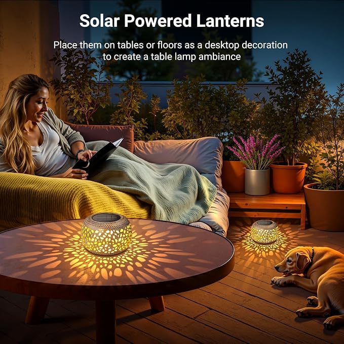 Solar Lanterns Outdoor Waterproof, Hollow Out Solar Table Lamp Patio Decor | 2 - Image 3