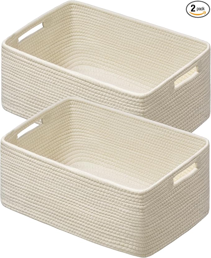 2 Pack Storage Baskets for Organizing, Large Woven Storage Basket, Cotton Rope by UBBCARE
