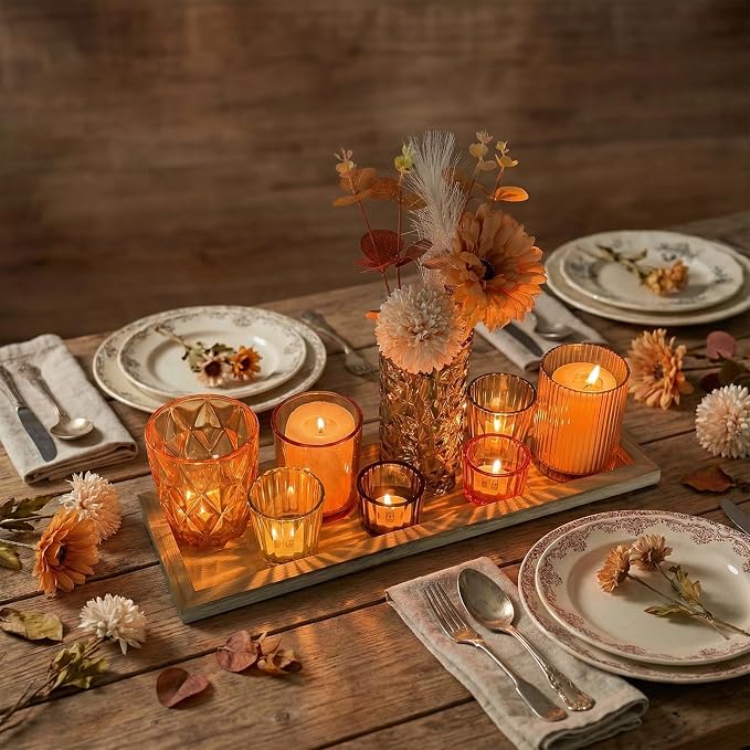 Votive Candle Holders Set with Wooden Tray - Image 3