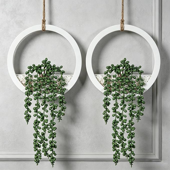 Boho Wall Decor, Indoor Hanging Planter Greenery Decor, Faux Succulent Wall - Image 6