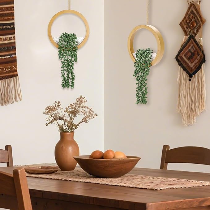 Der Rose 2 Pack 16" Fake Hanging Plants in Wood Tone Pots - Image 5