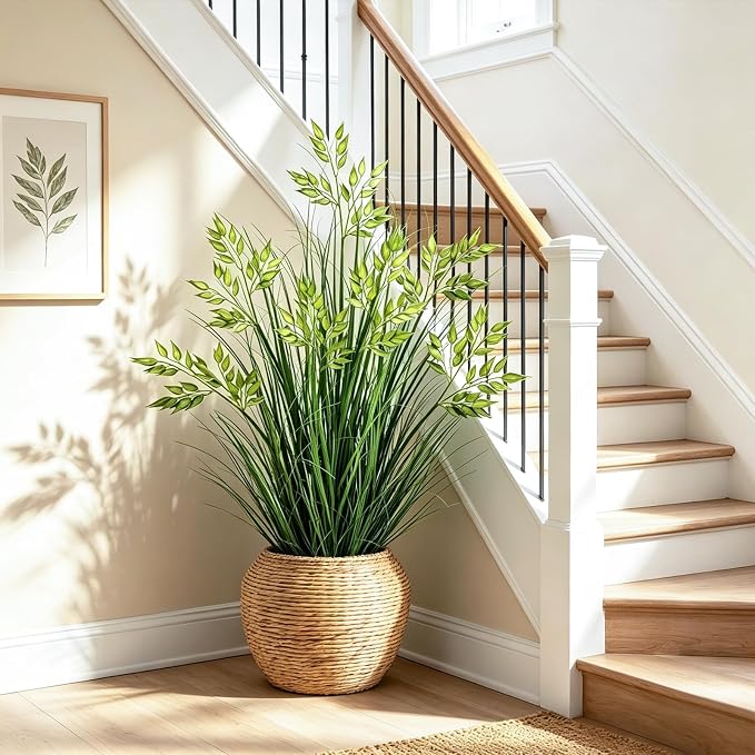 2 Pcs 4FT Tall Artificial Grass Plants Potted Fake Greenery Floor Plants | Faux - Image 4