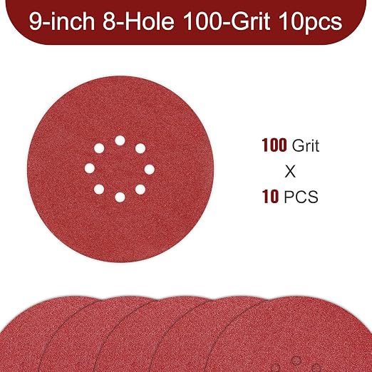 Awutzut 9 inch Sanding Discs 100 Grit 8 Holes Hook and Loop Sandpaper - Image 2