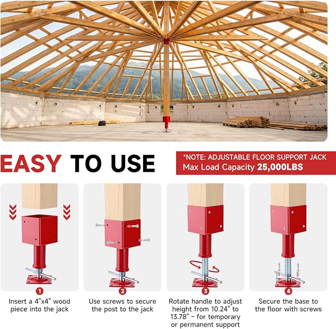 4" x 4" Adjustable Screw Jack Post Floor Support Jack 25000LB Capacity | Heavy - Image 6
