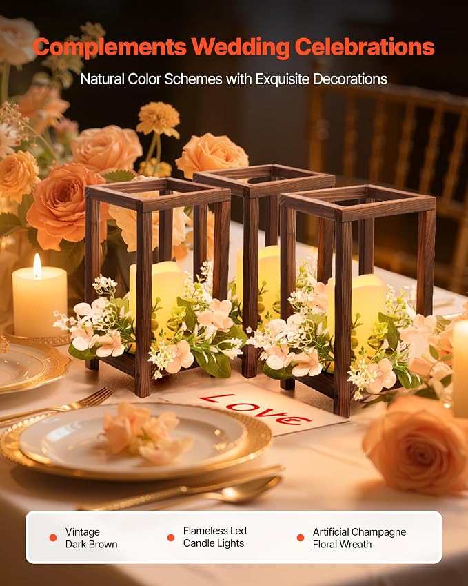 VEVOR 20 Set/60 Pcs Wooden Wedding Lantern Centerpiece, Includes 20 Wooden - Image 2