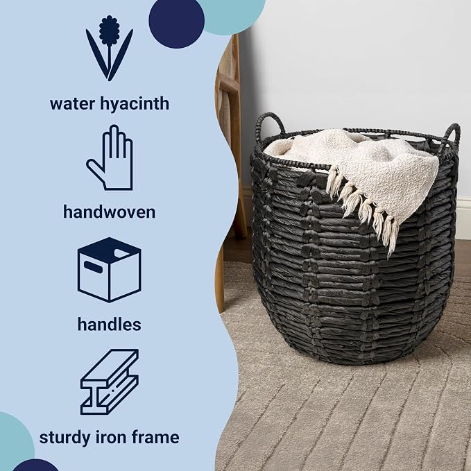 happimess Laurel Hand-Woven Abaca Storage Basket 19", Laundry Room Entryway - Image 3