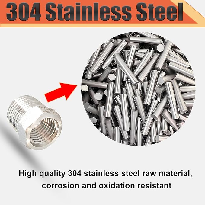 1/2" NPT Male to 1/4" NPT Female Reducer Bushing, 304 Stainless Steel Pipe Hex - Image 2