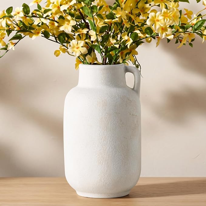 Ceramic Flower Vase, 9.3in Farmhouse Table Rustic Vases, Small Flower by CUCUMI