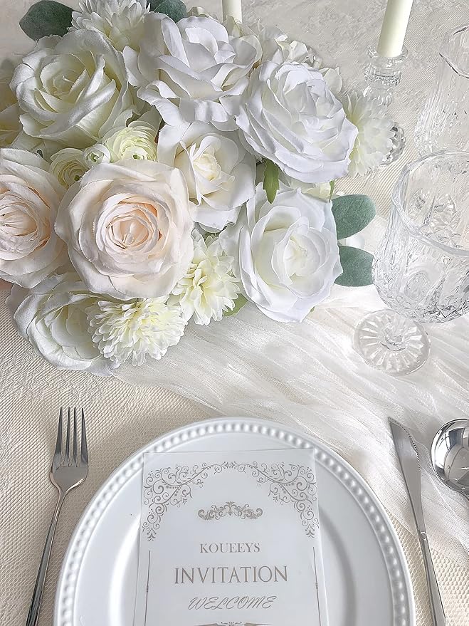 FACINOC Roses Artificial Flowers White Bouquet Fake Flower - Image 5