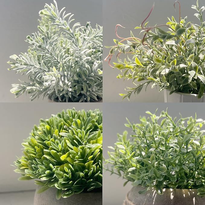 4 Pack Small Fake Plants in White Pulp Pot - Image 5