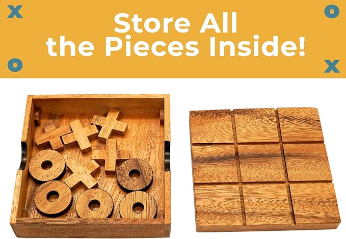 BSIRI Wooden Tic Tac Toe Game Coffee Tabletop XO Blocks Ideal - Image 9