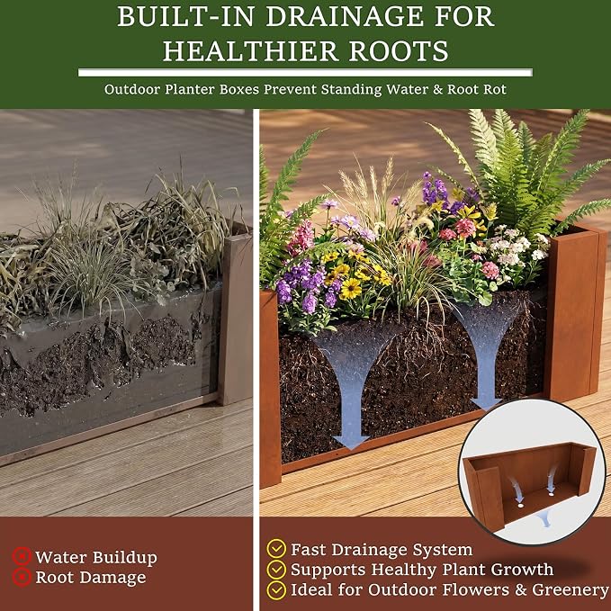 32 Inch Corten Steel Planter Box, Large Rectangular Planter | Weathering Steel - Image 6