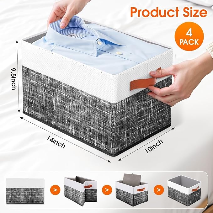Collapsible Storage Baskets for Shelves, 4 Pack Foldable Fabric Storage Bins - Image 2