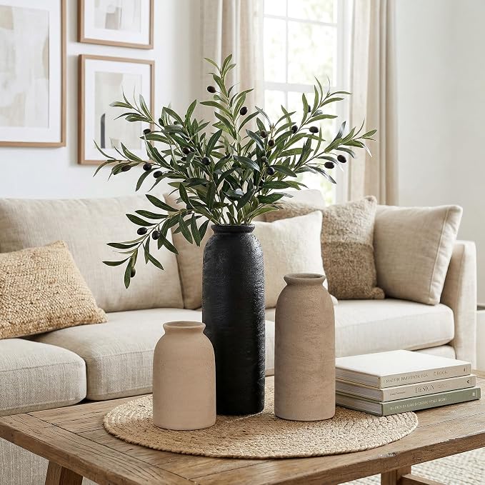 Ceramic Vase Set of 3, Small Flower Rustic Vase Home Decor Neutral Modern - Image 9