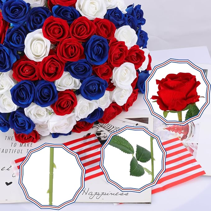 Hananona 50 Pcs Artificial Roses in Bulk, Fake Velvet Silk Roses Realistic Roses - Image 3