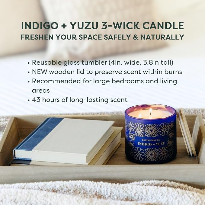 Indigo & Yuzu 3 Wick Scented Candle - Image 5