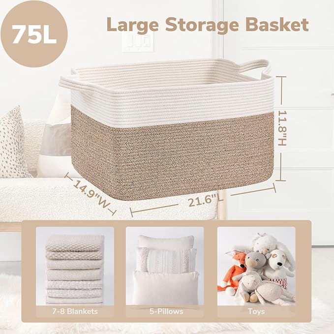 Goodpick Large Woven Rope Blanket Basket, Nursery & Living Room Organization - Image 3