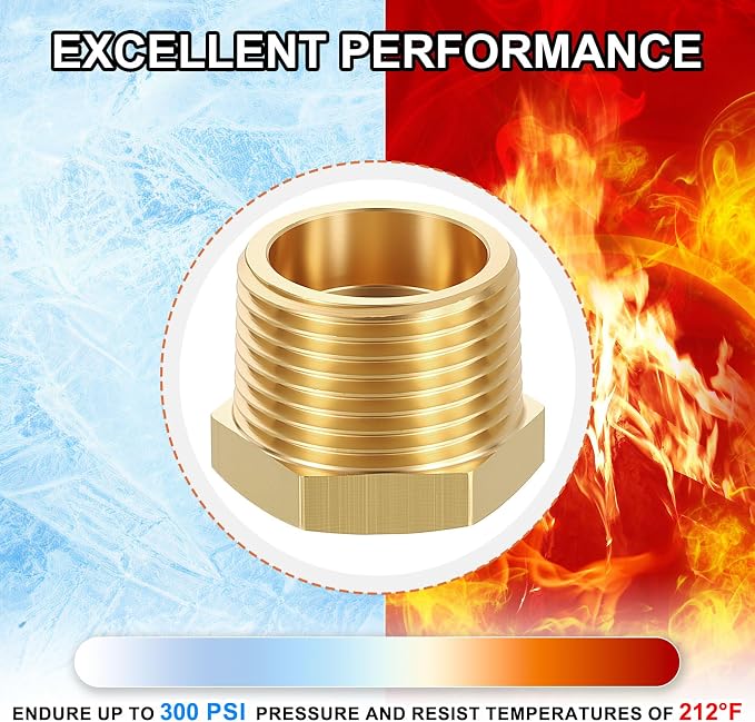 4 Pack Male to FeMale Adapters, 3/4" MNPT x 1/4" FNPT Threaded Brass Hex - Image 7
