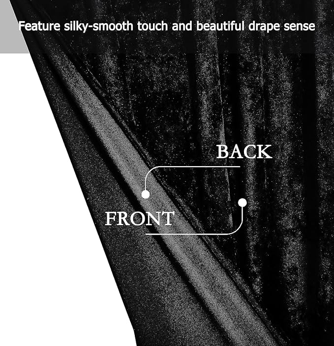 Chezmoi Collection Lux Black Crushed Velvet Curtains 2 Panel Set - Image 4