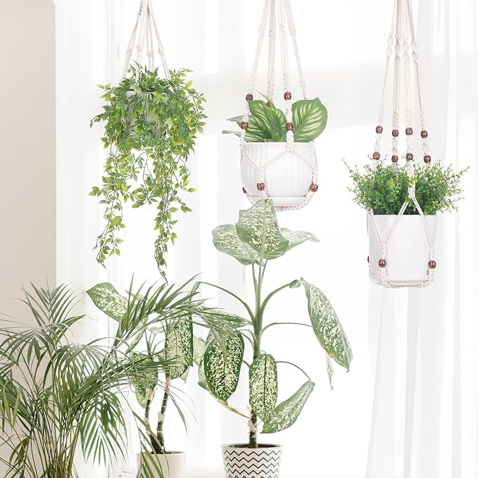 YIBOT 3 Pack Macrame Plant Hangers Hanging Planters - Image 4