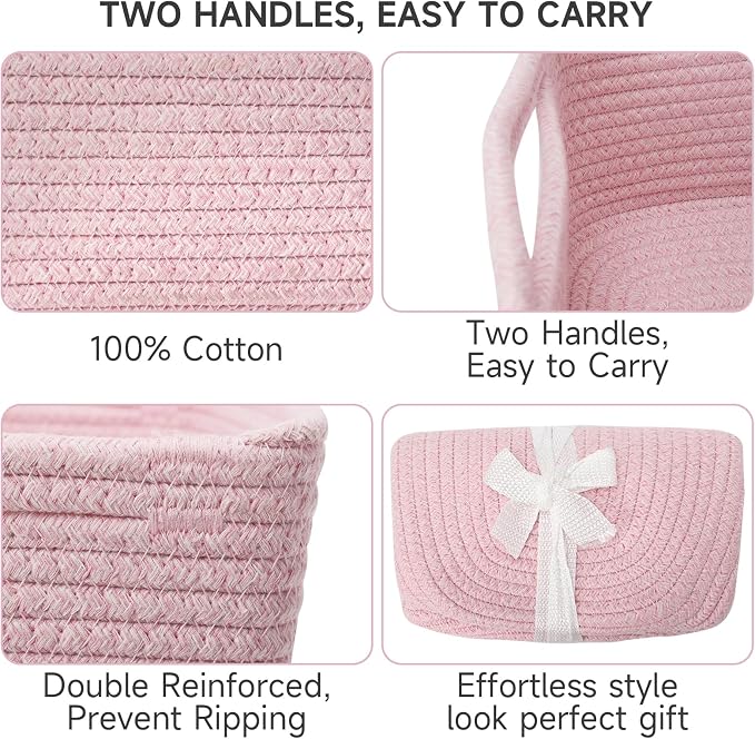 3 Pack Small Storage Baskets for Organizing, 11.8×7.8×5.1", Mixed Pink | Woven - Image 6