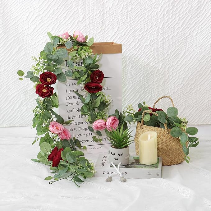 TOCHGREEN 4 Pack Artificial Eucalyptus Flower Garland - Image 7