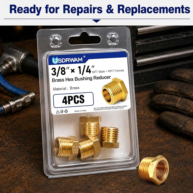 4PCS 3/8" NPT Male to 1/4" NPT Female Brass Hex Bushing Reducer Adapter | NPT - Image 8