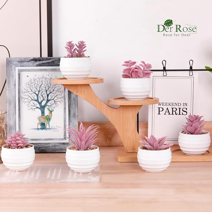 Der Rose 6 Pack Fake Succulent Plants in White Pots - Image 2