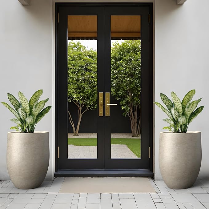 Kante Large Round Bullet Weathered Concrete Planter 21.7" Tall, Outdoor | - Image 3