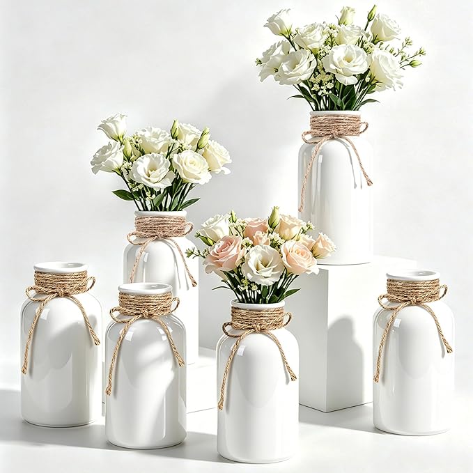 6 Pack Mason Jar Vases for Centerpieces, Wide Mouth Mason Jars by LEYIQU