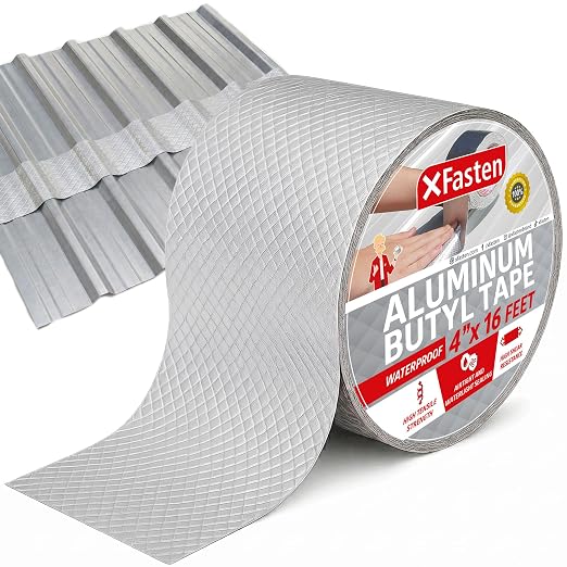XFasten Super Waterproof Aluminum Butyl Tape, 4-Inch x 16-Foot, Aluminum Foil by XFasten