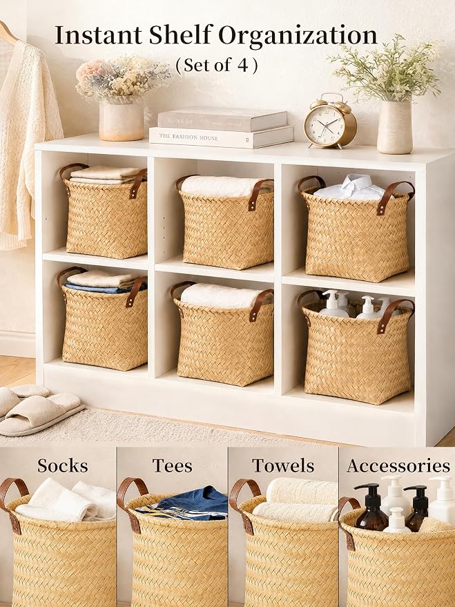 Wicker Storage Baskets, 4 Pack Woven Baskets - Image 3