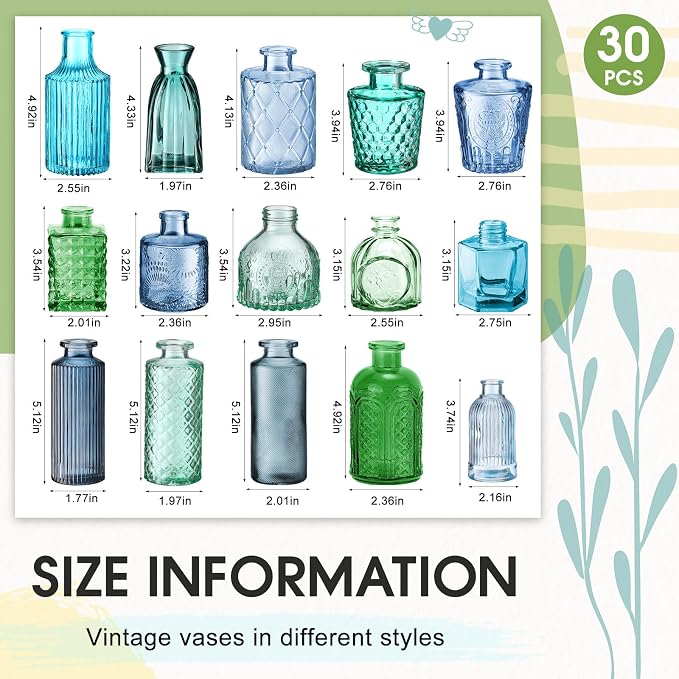 Yaomiao 30 Pcs Glass Bud Vases Centerpieces, Mini Colored Flower Vase - Image 2