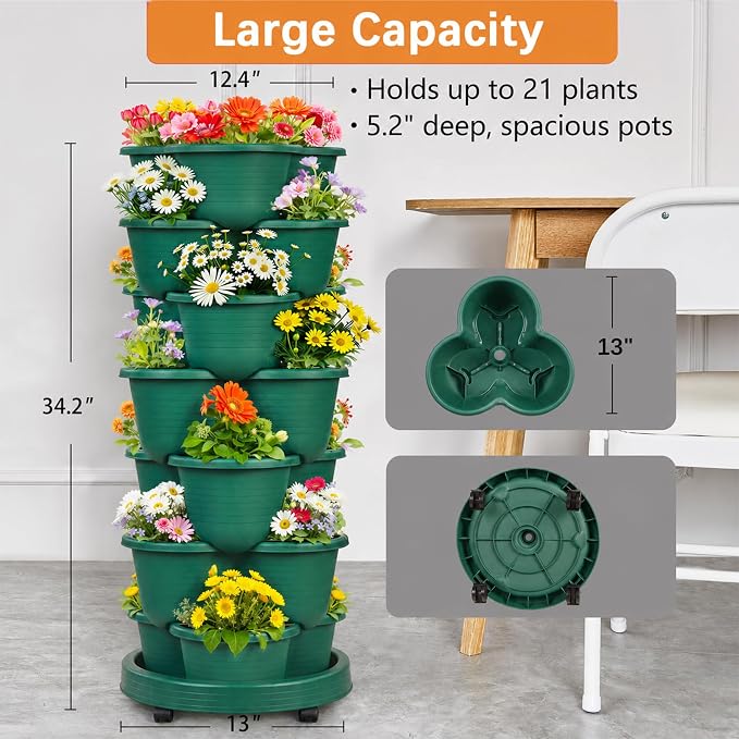 VECELO 7 Tier Vertical Garden Planter, Self Watering Stackable Planters - Image 4