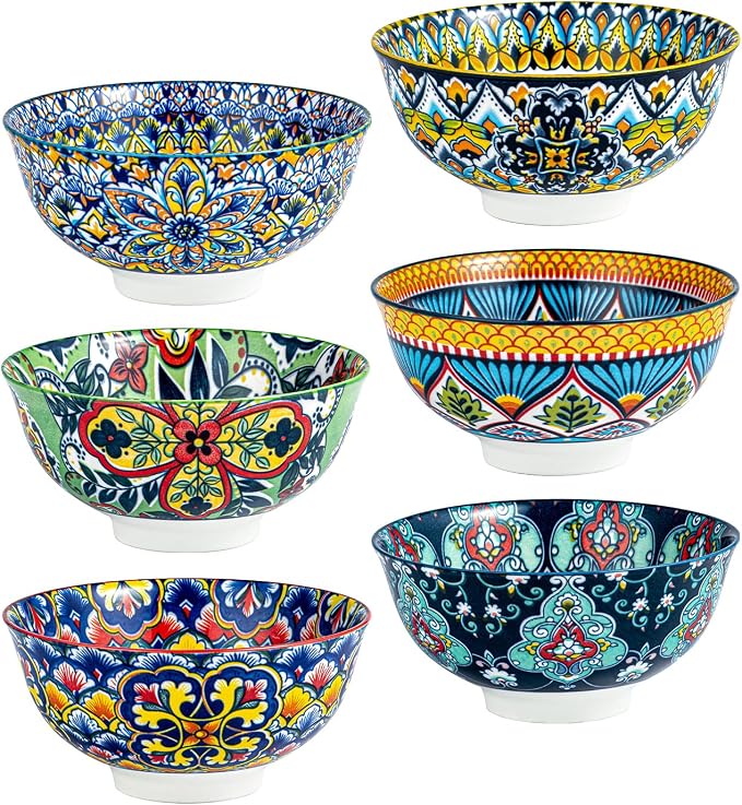 HENXFEN LEAD Boho Ceramic Dessert & Snack Bowls Set of 6, 10 oz | Assorted by HENXFENLEAD
