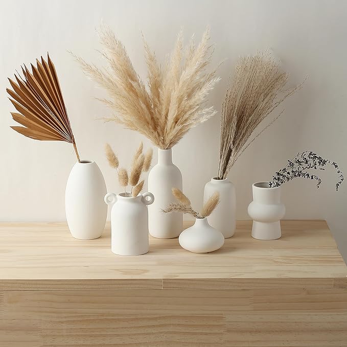 Set of 16 White Ceramic Bud Vases, Minimalist Boho Small Pampas Grass Flower - Image 2