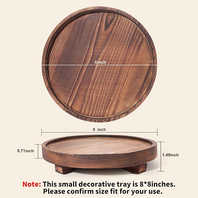 DEBETOOL Round Rustic Wood Decorative Tray | Farmhouse Bathroom Counter Tray & - Image 2
