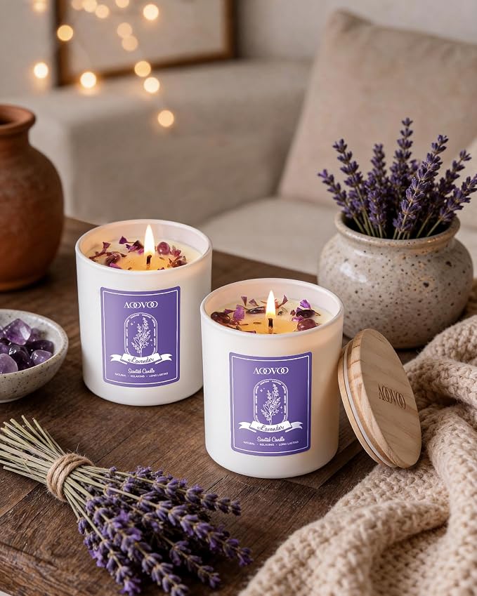 AOOVOO Lavender Scented Candle Set 2 Pack - Image 5