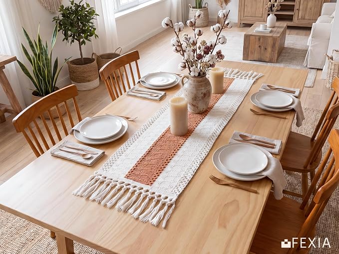 Boho Table Runner for Home Decor 12x36 Coral Farmhouse Decorations | 36 Inches - Image 6
