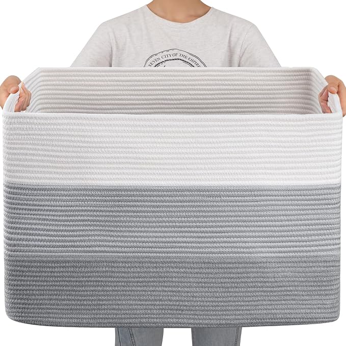 OIAHOMY 108L Super Large Blanket Basket, 25”x16”x16” Rectangle Woven Baskets by MasterofSpaceOptimization