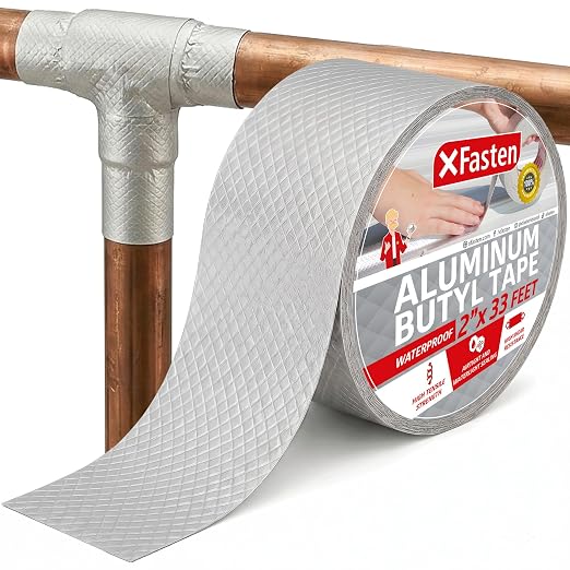 XFasten Super Waterproof Aluminum Butyl Tape, 2-Inch x 33-Foot, Aluminum Foil by XFasten