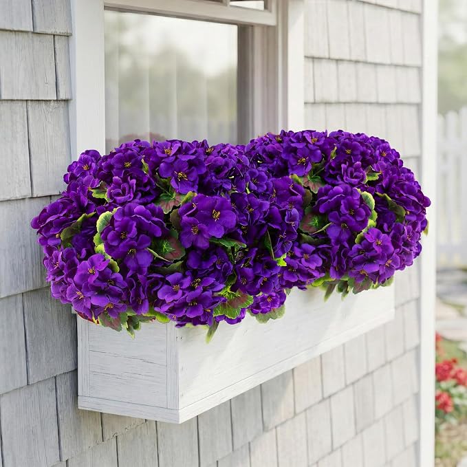 lovemoon 16 Pcs Artificial Geranium Plant Realistic Purple Silk Flowers - Image 3
