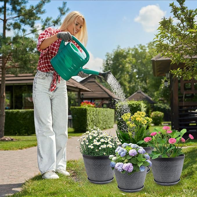 Quarut 4 Pack 8 Inch Flower Pots, Plastic Plant Pots - Image 2